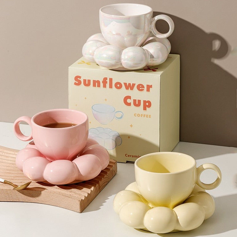 Ceramic Sunflower Bubble Cup and Saucer 200ml
