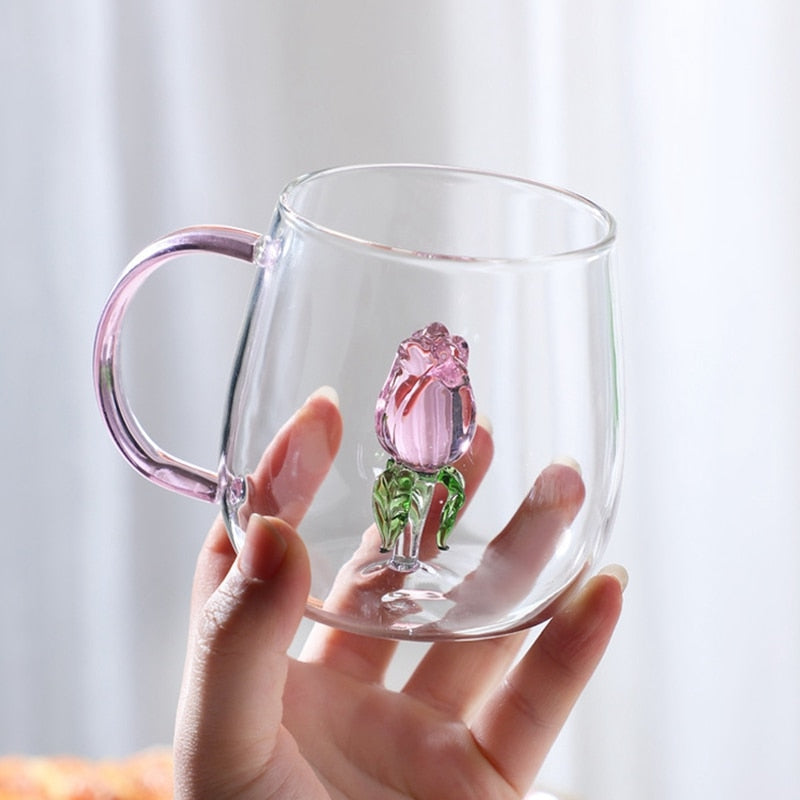 Blossoming Rose Pink 3D Flower Glass Mug - Mugs from Dear Cece - Just £12.99! Shop now at Dear Cece
